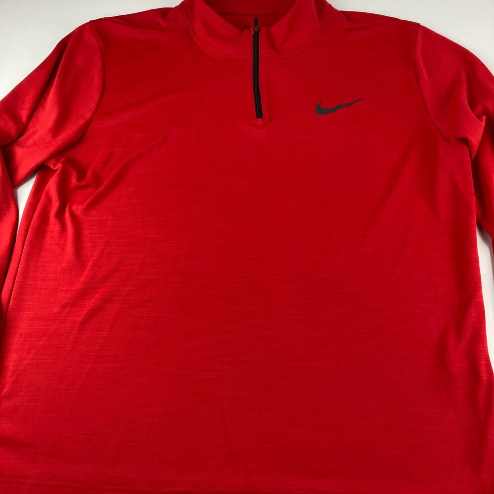 Nike Dri-FIT Quarter Zip Pullover Mens XL Red Black Swoosh Athletic Golf
